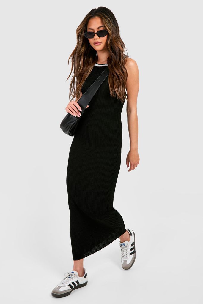 Womens Contrast Binding Knitted Maxi Dress - Black - S, Black