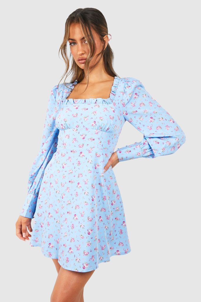 Womens Ditsy Corset Milkmaid Mini Dress - Blue - 8, Blue