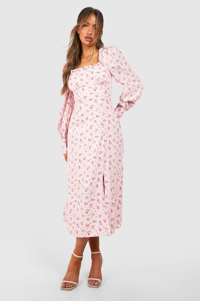 Womens Ditsy Corset Milkmaid Midi Dress - Pink - 8, Pink