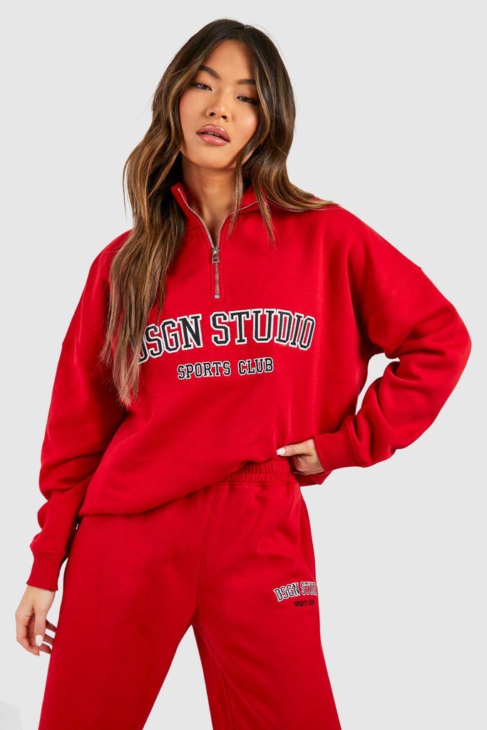 Womens Dsgn Studio Applique Oversized Half Zip Sweatshirt - Red - S, Red