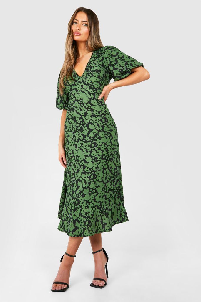 Womens Floral Print Midi Smock Dress - Green - 8, Green