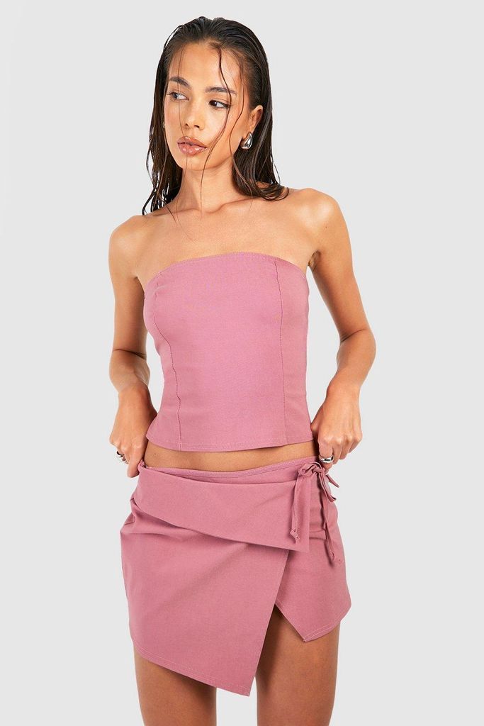 Womens Longline Bandeau & Asymmetric Mini Skirt - Pink - 6, Pink