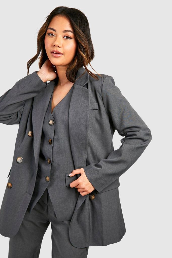 Womens Marl Double Breasted Relaxed Fit Tailored Blazer - Grey - 6, Grey