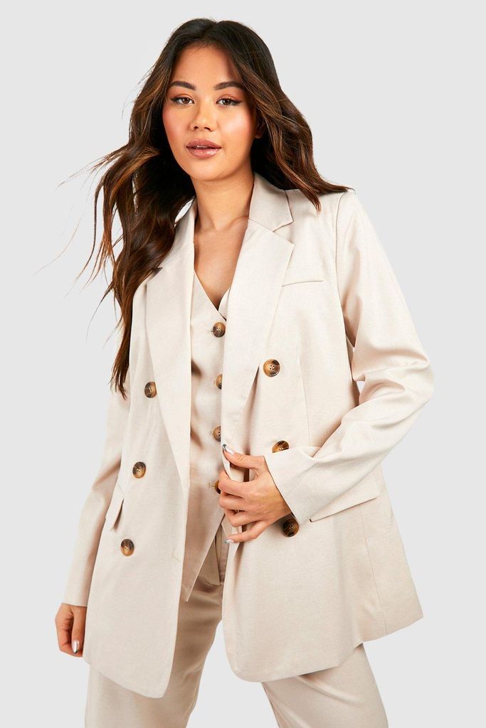 Womens Marl Double Breasted Relaxed Fit Tailored Blazer - Beige - 6, Beige