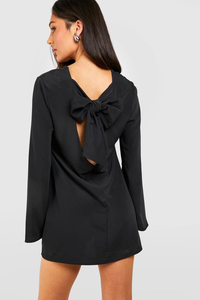 Womens Petite Bow Detail Open Back Mini Dress - Black - 6, Black