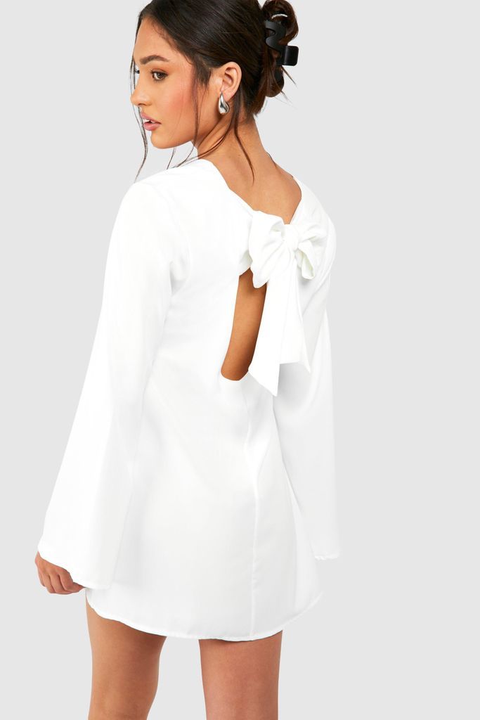 Womens Petite Bow Detail Open Back Mini Dress - White - 6, White