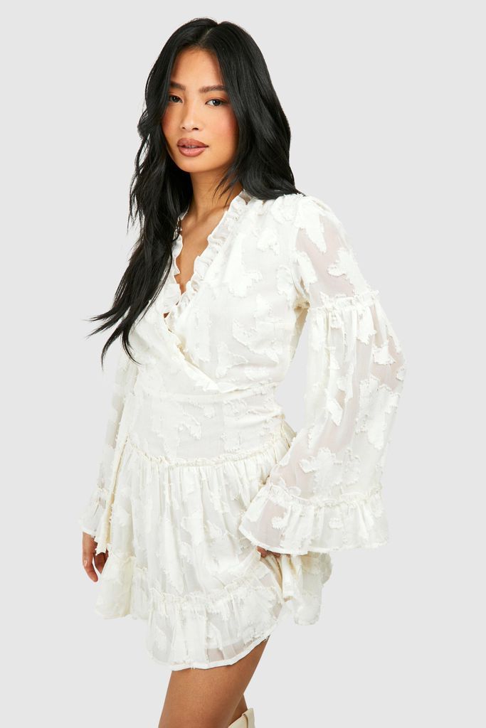 Womens Petite Burnout Frill Mini Dress - White - 6, White