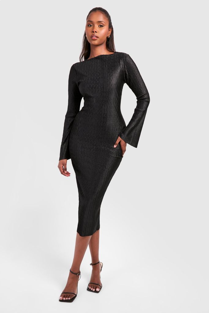 Womens Plisse Flare Sleeve Midaxi Dress - Black - 8, Black