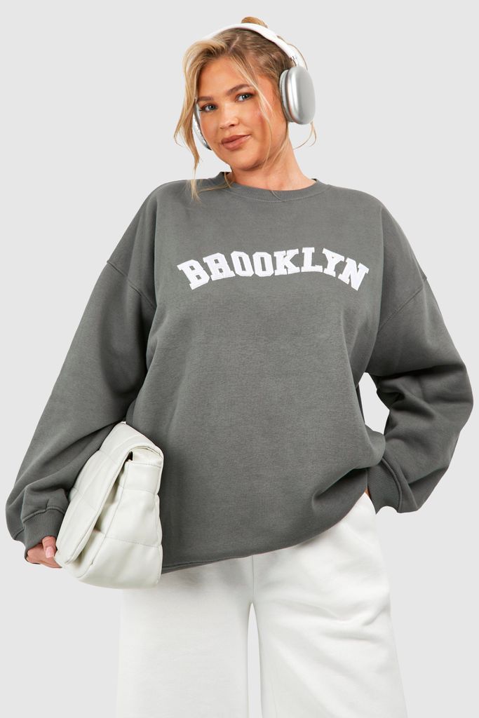 Womens Plus Brooklyn Applique Sweatshirt - Grey - 16, Grey