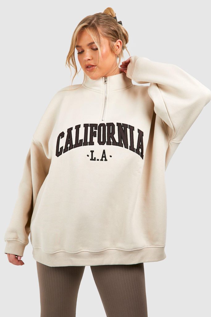 Womens Plus California Applique Half Zip Sweatshirt - Beige - 16, Beige