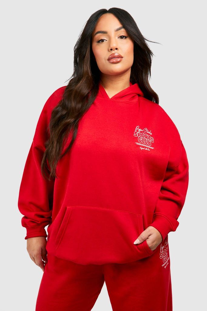 Womens Plus Cherry Bubble Sports Club Oversized Hoodie - Red - 16, Red
