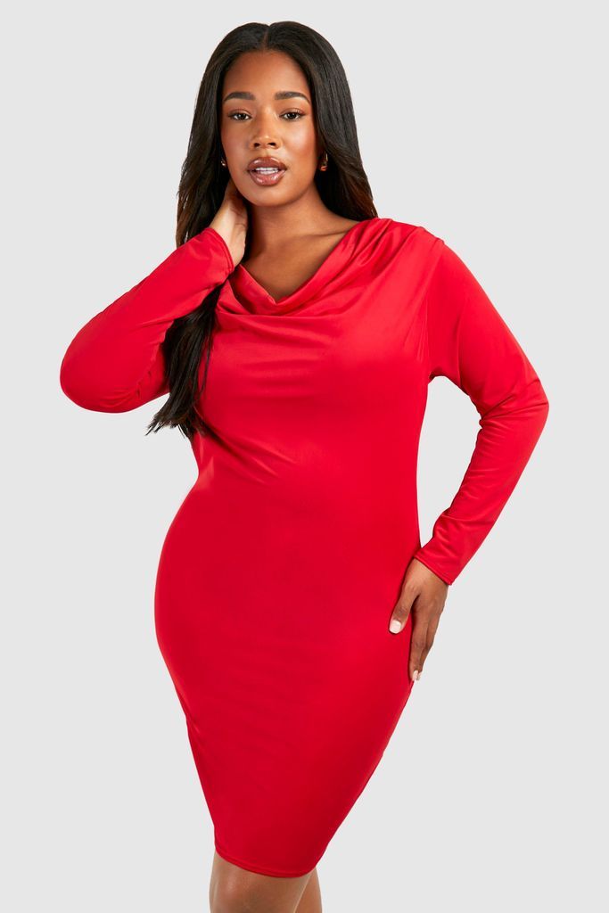Womens Plus Cowl Neck Slinky Mini Dress - Red - 16, Red
