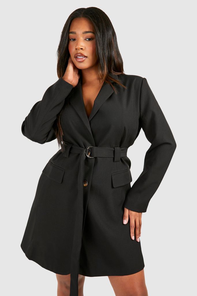 Womens Plus D-Ring Utility Blazer Dress - Black - 16, Black