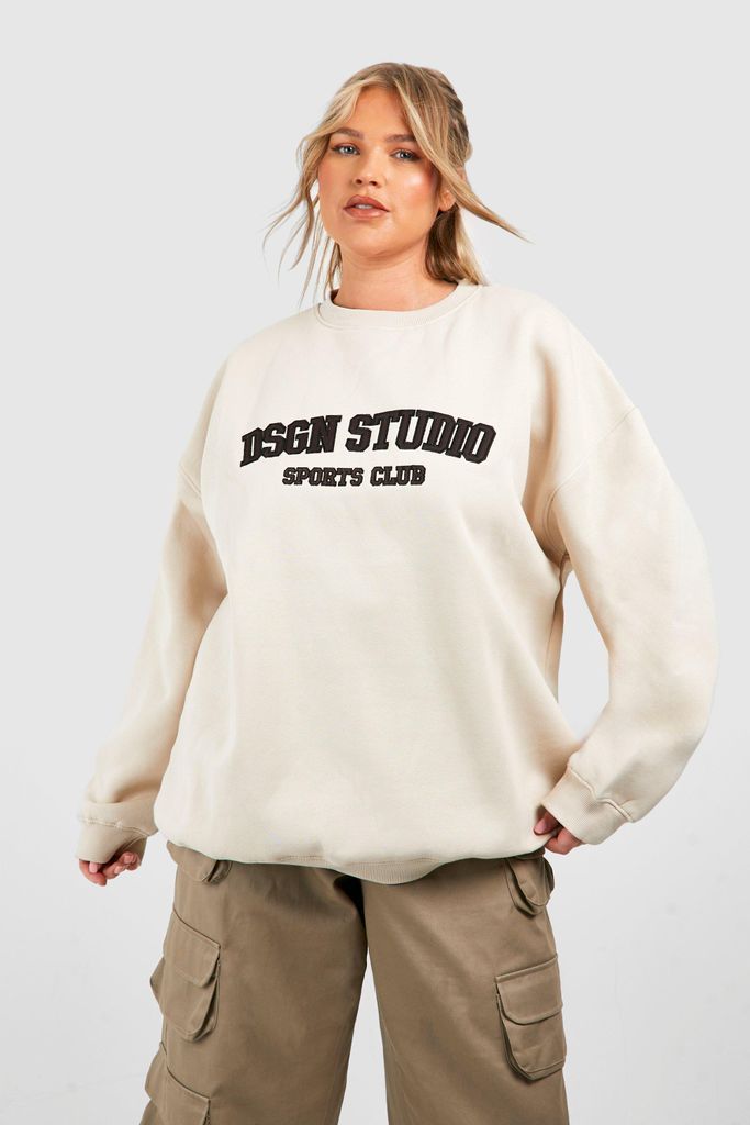Womens Plus Dsgn Studio Applique Sweatshirt - Beige - 16, Beige