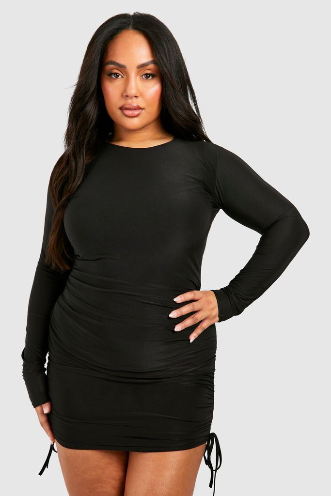 Womens Plus Ruched Mini Dress - Black - 16, Black