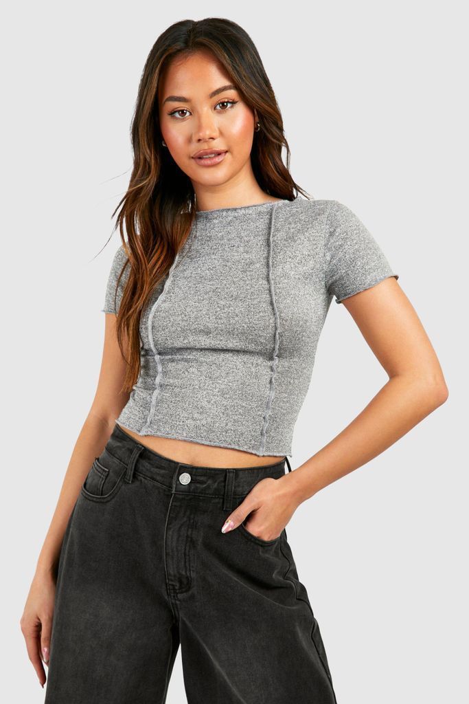 Womens Seam Detail Short Sleeve T-Shirt - Grey - 6, Grey