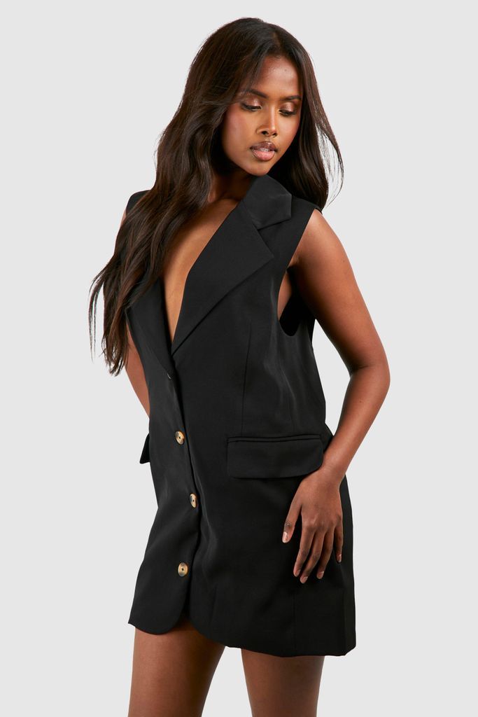 Womens Sleeveless Oversized Blazer Dress - Black - 10, Black
