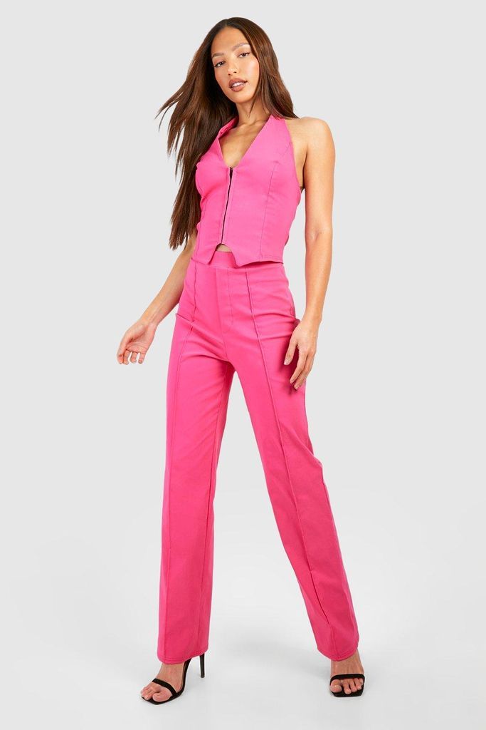Womens Tall Halterneck Seam Detail Top & Straight Leg Trouser Set - Pink - 8, Pink