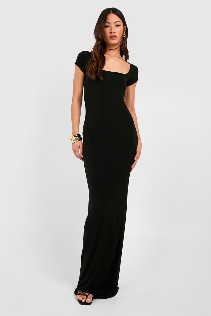 Womens Tall Slinky Cap Sleeve Open Back Maxi Dress - Black - 8, Black