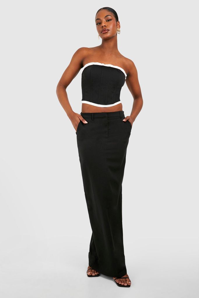 Womens Tall Woven Tailored Back Split Maxi Skirt - Black - 8, Black
