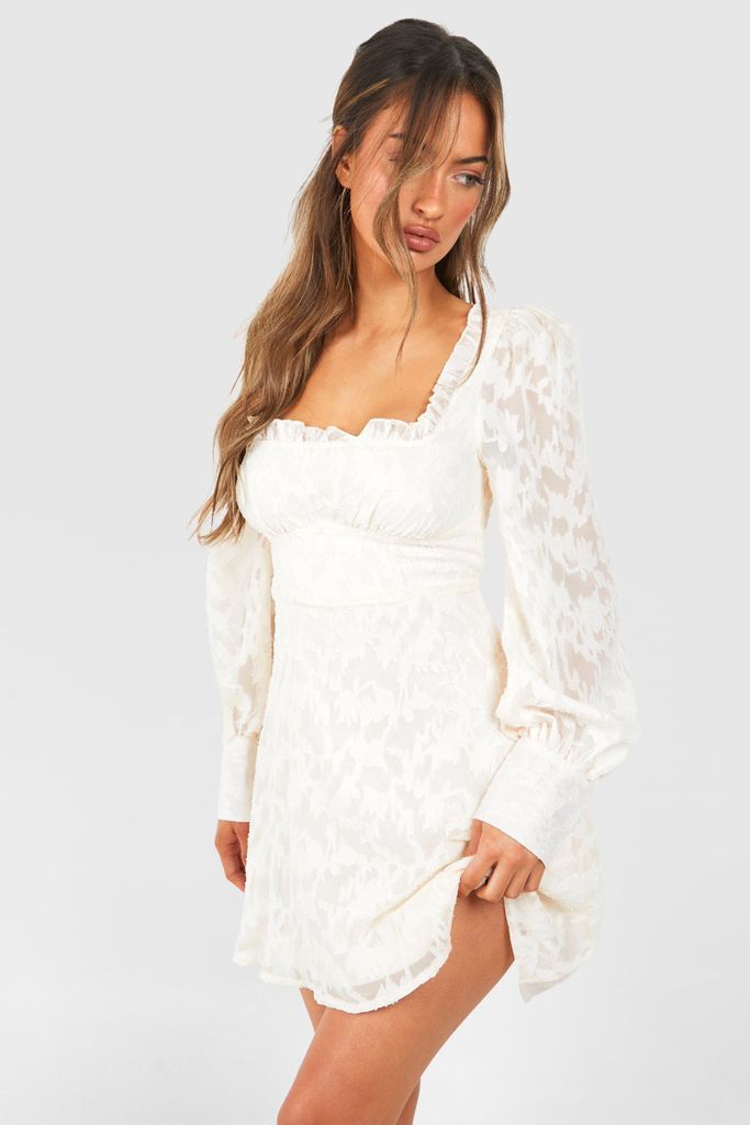 Womens Textured Corset Milkmaid Mini Dress - White - 8, White