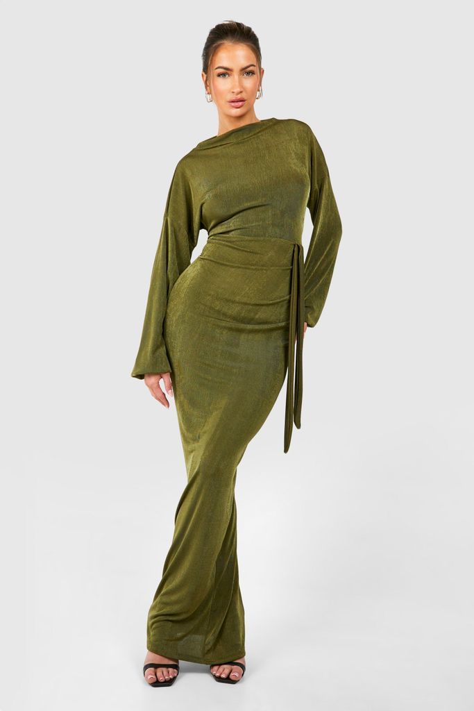 Womens Textured Slinky Belted Maxi Dress - Green - 8, Green