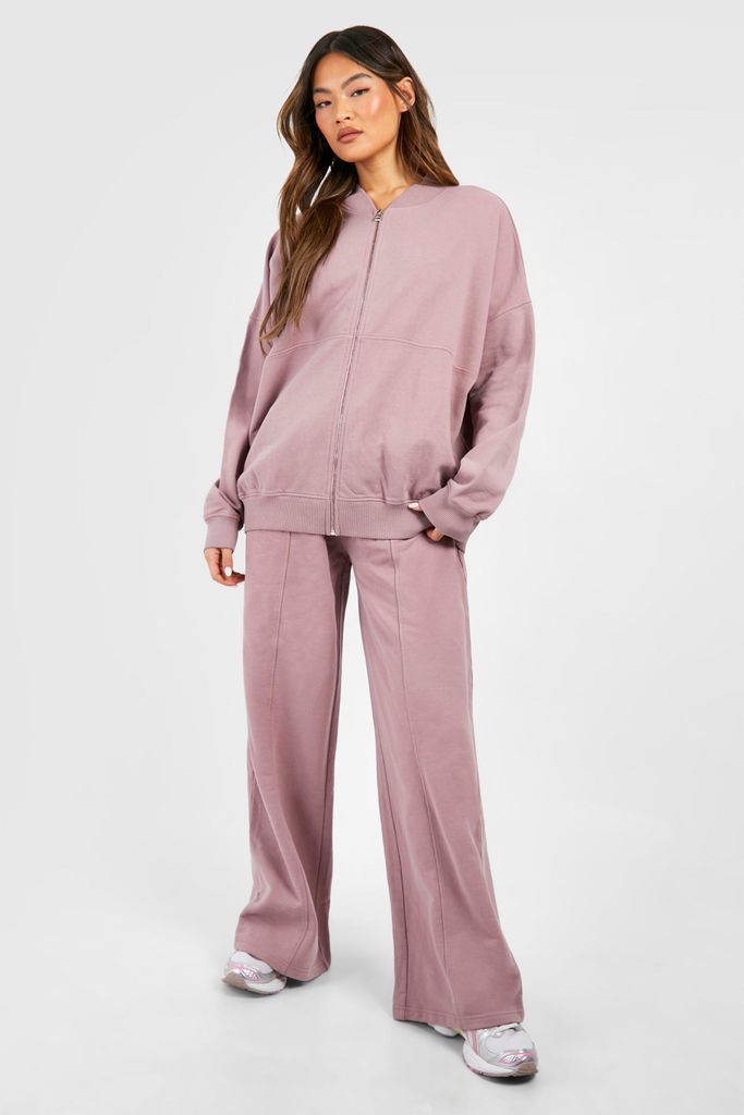 Womens Washed Zip Through Bomber Straight Leg Tracksuit - Pink - S, Pink