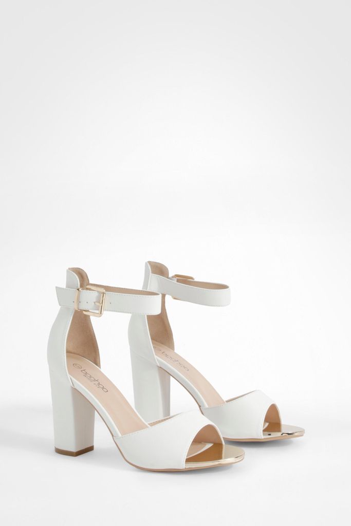 Womens Wide Fit Buckle Detail 2 Part Block Heels - White - 4, White