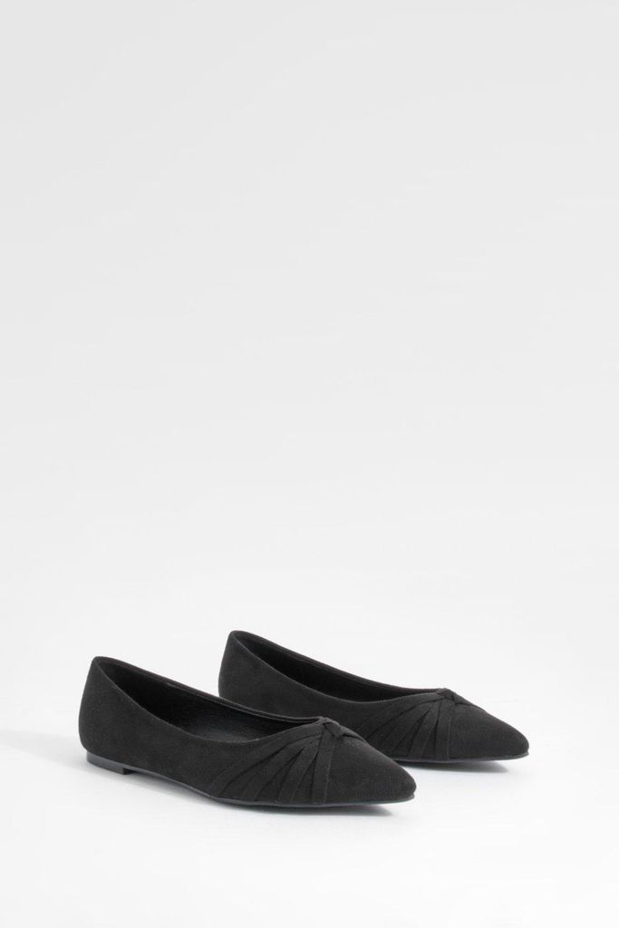 Womens Wide Fit Twist Front Pointed Flats - Black - 3, Black