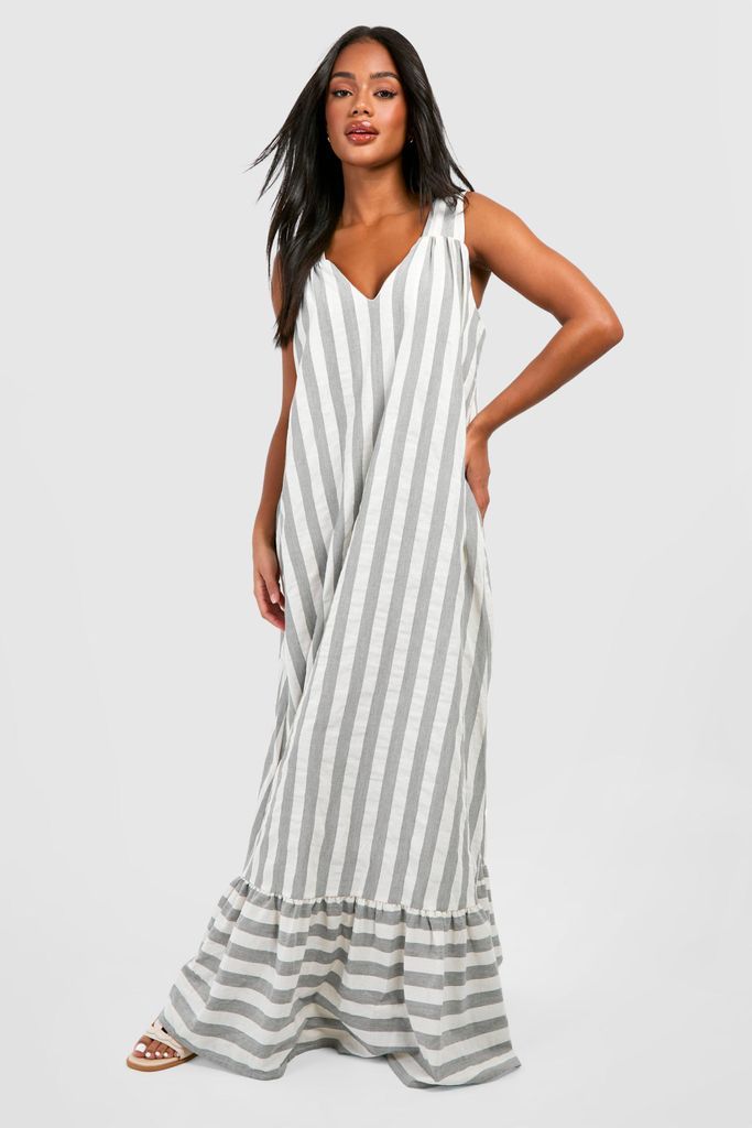 Womens Wide Stripe Trapeze Maxi Dress - Grey - 8, Grey