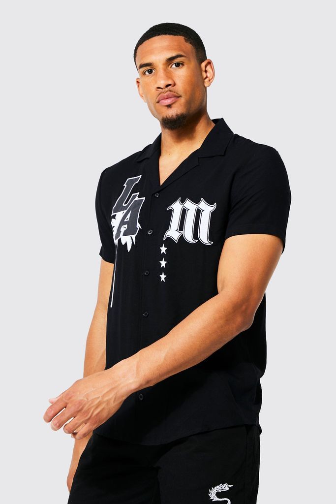 Men's Tall Short Sleeve Viscose La Applique Shirt - Black - L, Black