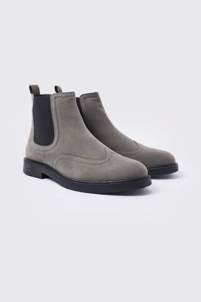 Men's Faux Suede Chelsea Boots - Grey - 8, Grey