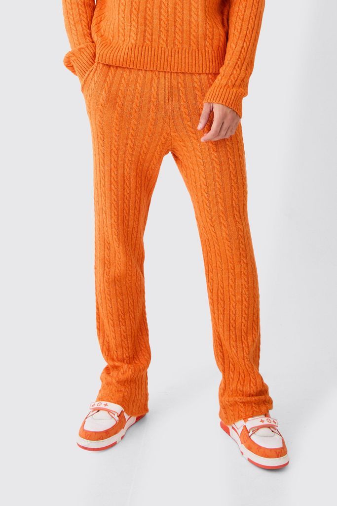 Men's Slim Flare Brushed Cable Knit Joggers - Orange - S, Orange