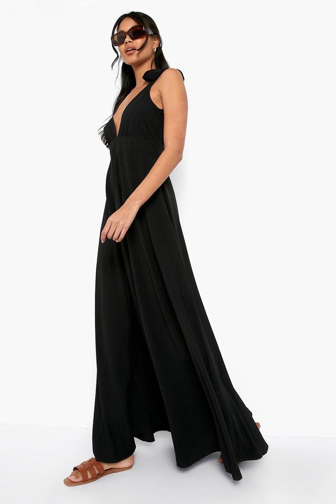 Womens Textured Plisse Strappy Maxi Dress - Black - 10, Black