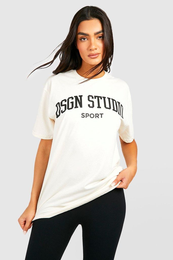 Womens Dsgn Studio Sport Slogan Oversized T-Shirt - Cream - L, Cream