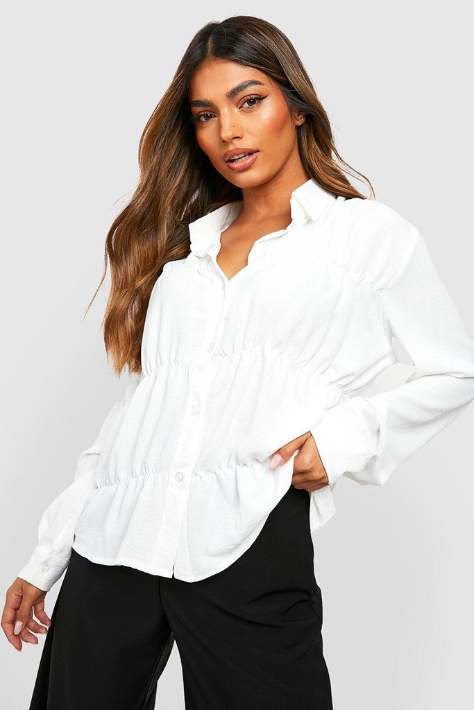 Womens Hammered Ruched Front Shirt - White - 12, White