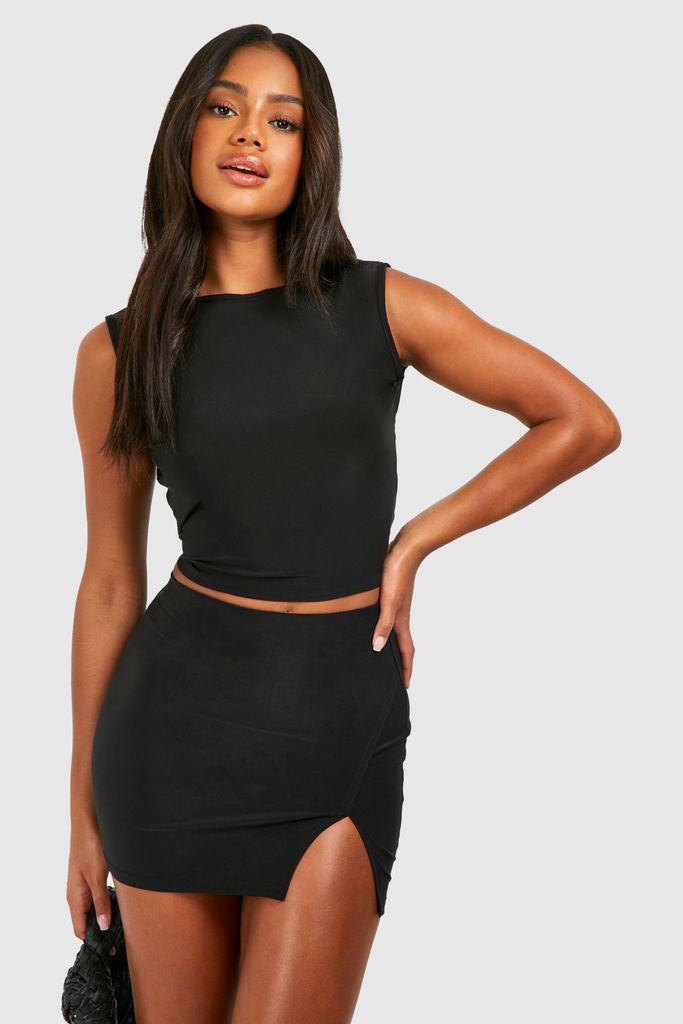 Womens Slinky Side Split Mini Skirt - Black - 6, Black