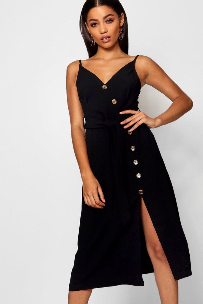 Womens Button Front Woven Cami Dress - Black - 14, Black