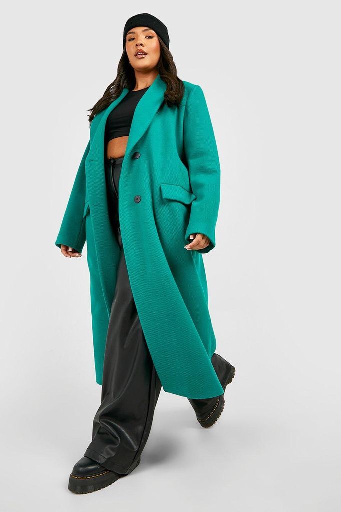 Womens Plus Premium Bright Wool Look Coat - Green - 16, Green