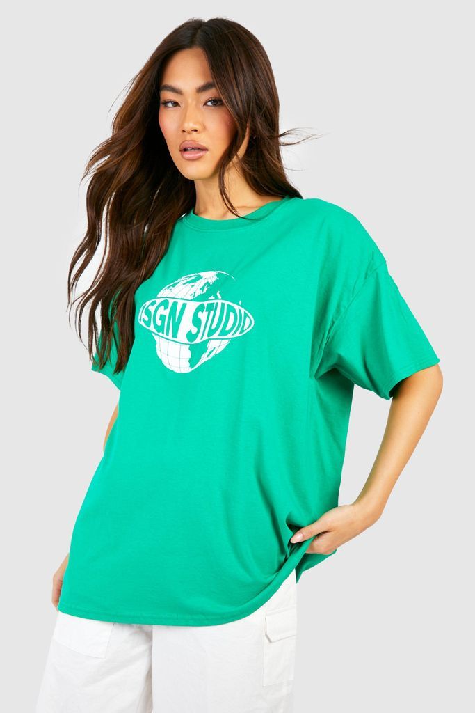 Womens Dsgn World Chest Print Oversized T-Shirt - Green - L, Green