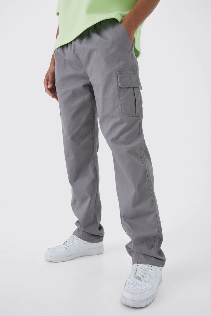Men's Tall Fixed Waist Straight Leg Twill Cargo Trouser - Grey - S, Grey