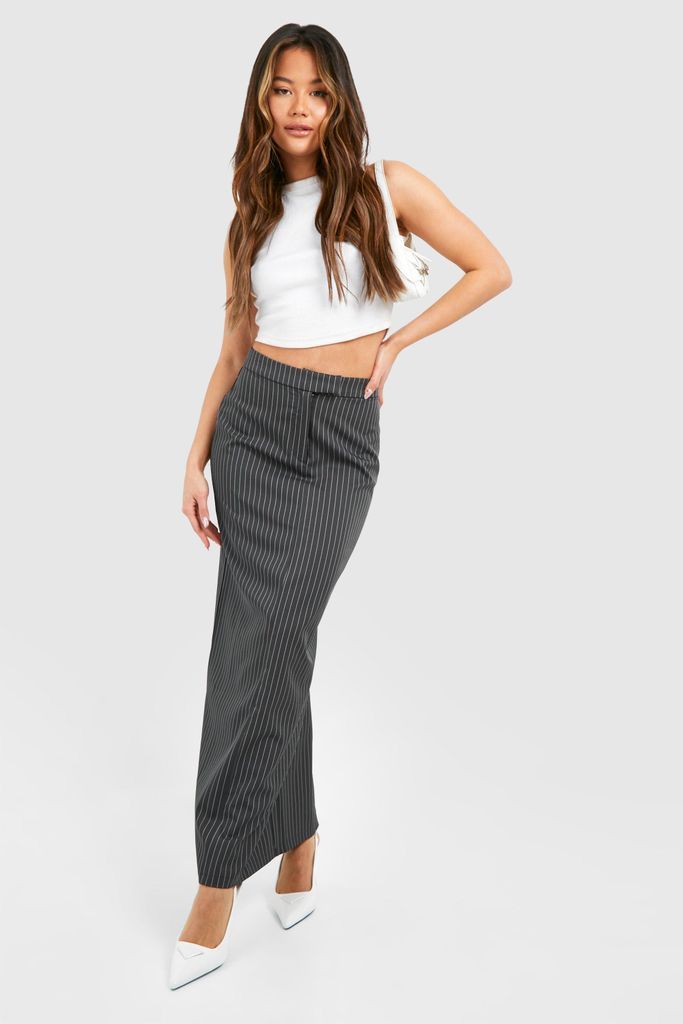 Womens Pinstripe Tailored Maxi Skirt - Grey - 6, Grey