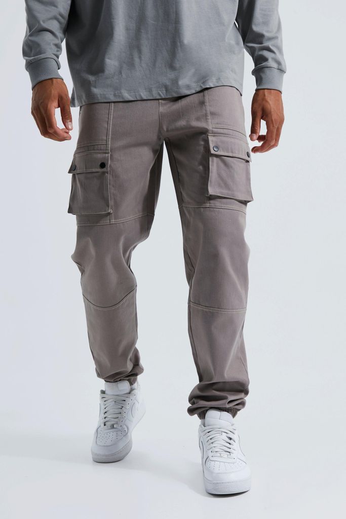 Men's Tall Straight Fit Top Stitch Cargo Trouser - Beige - M, Beige