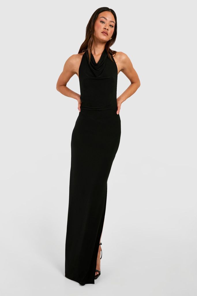 Womens Tall Slinky Cowl Halterneck Split Midaxi Dress - Black - 8, Black