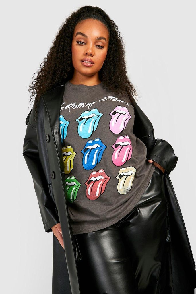 Womens Plus Rainbow Rolling Stones Licensed T-Shirt - Grey - 16, Grey