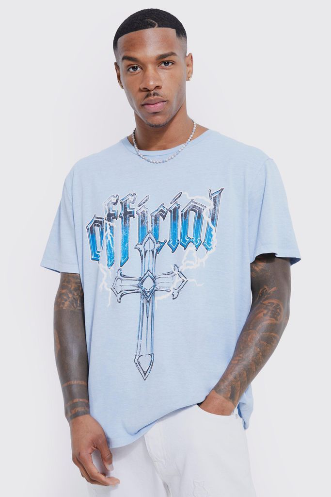 Men's Oversized Overdyed Lightening Gothic T-Shirt - Blue - M, Blue