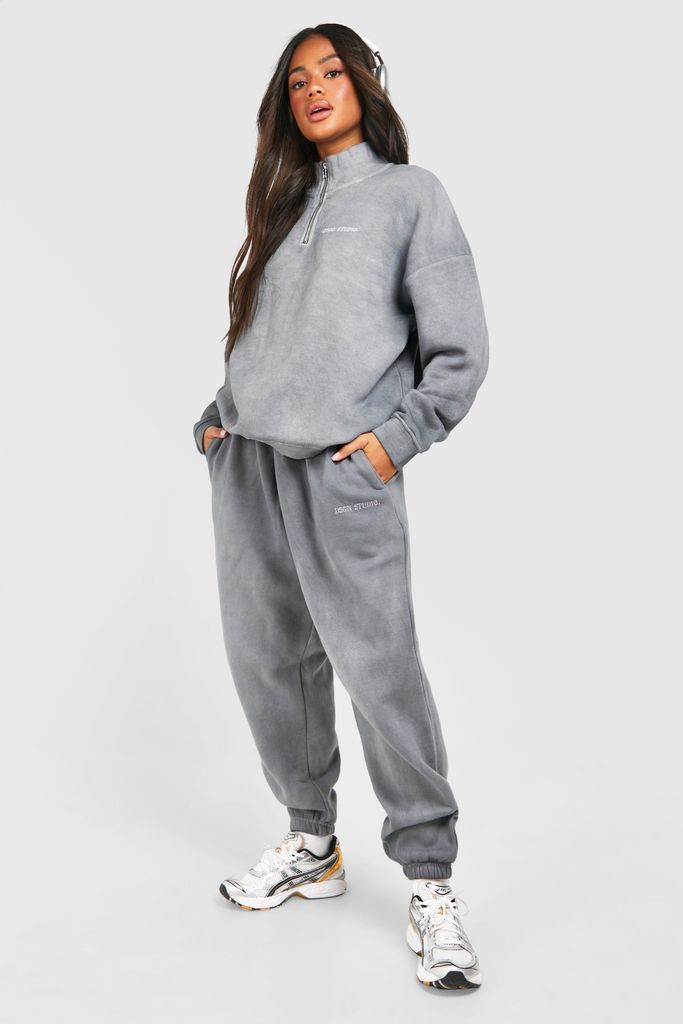 Womens Overdyed Oversized Half Zip Sweatshirt Tracksuit - Grey - S, Grey