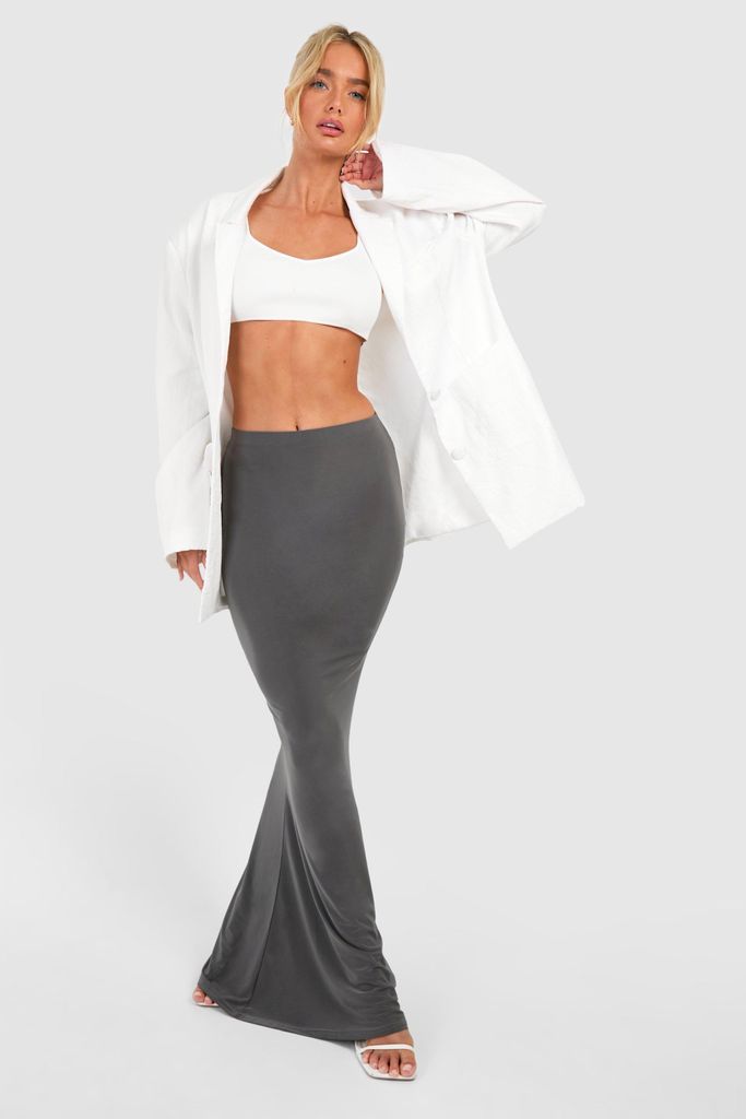 Womens Fishtail Slinky Maxi Skirt - Grey - 10, Grey