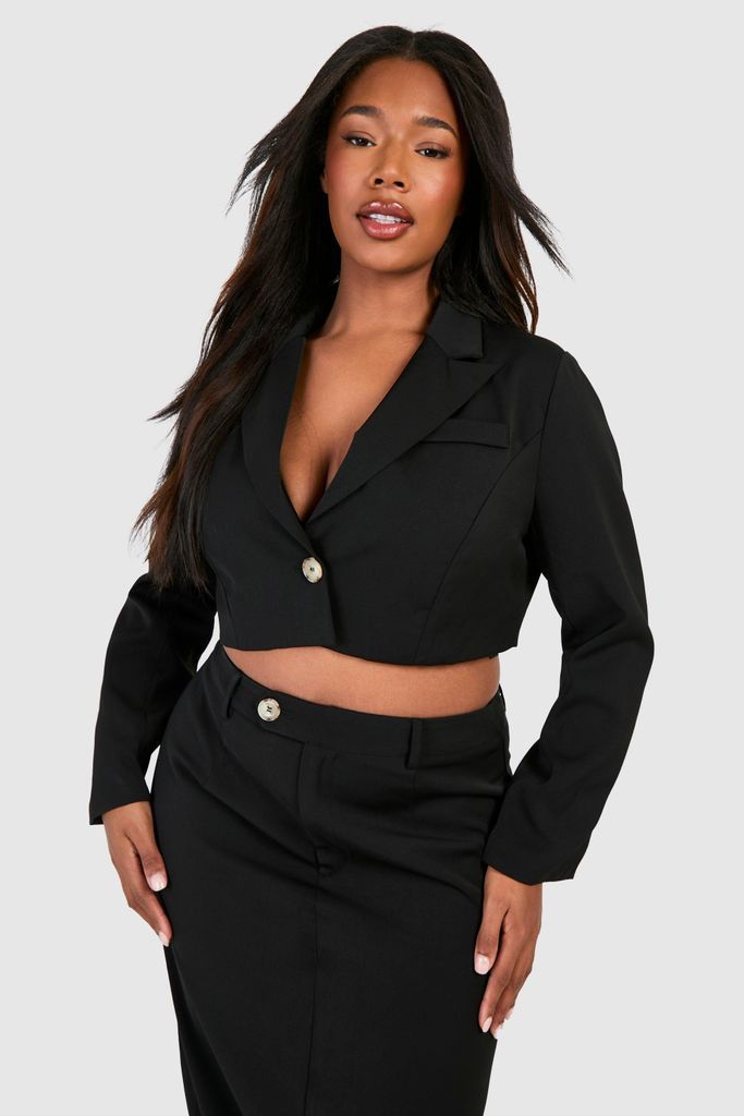 Womens Plus Boxy Relaxed Fit Crop Blazer - Black - 16, Black