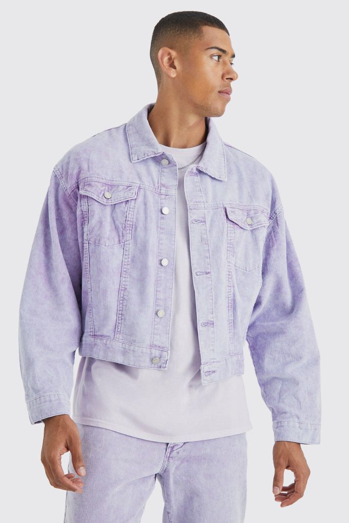 Men's Boxy Fit Acid Wash Cord Jacket - Purple - L, Purple